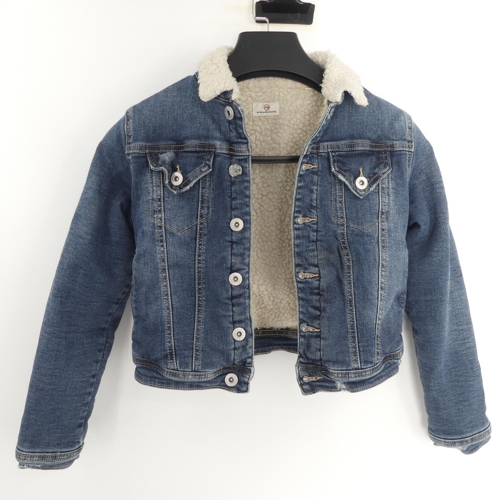 Adriano Goldschmied Jacket Girls Medium Sherpa Lined Denim‎ Embroidered Flower